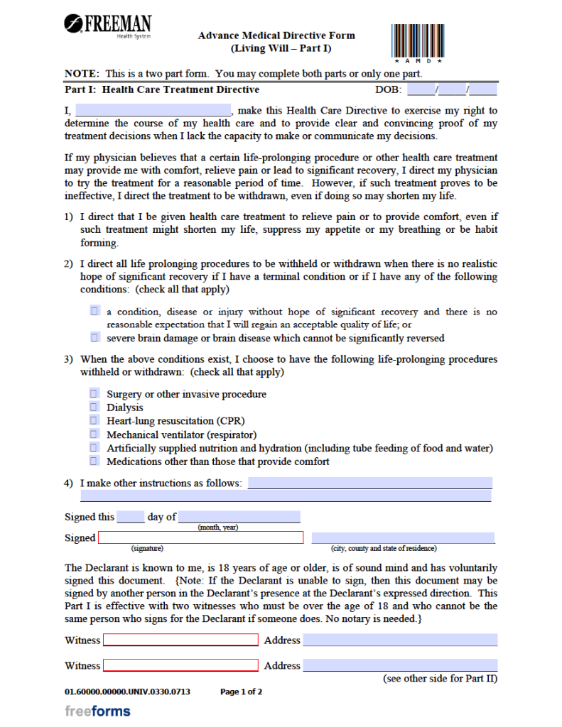 Free Missouri Advance Directive Form (Medical POA & Living Will) PDF