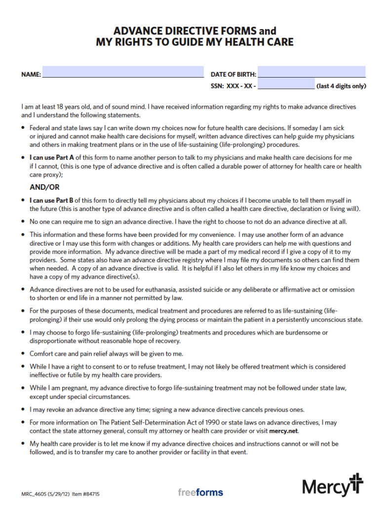 Free Missouri Advance Directive Form (Medical POA & Living Will) | PDF