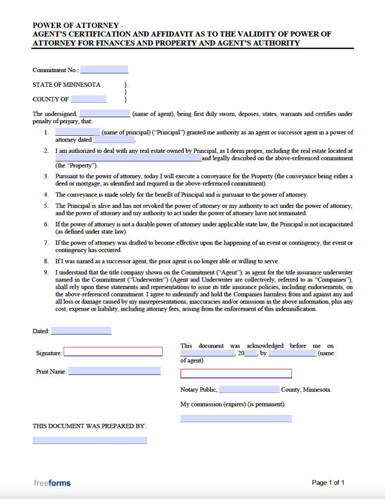 Free Minnesota Real Estate Power of Attorney Form | PDF | WORD