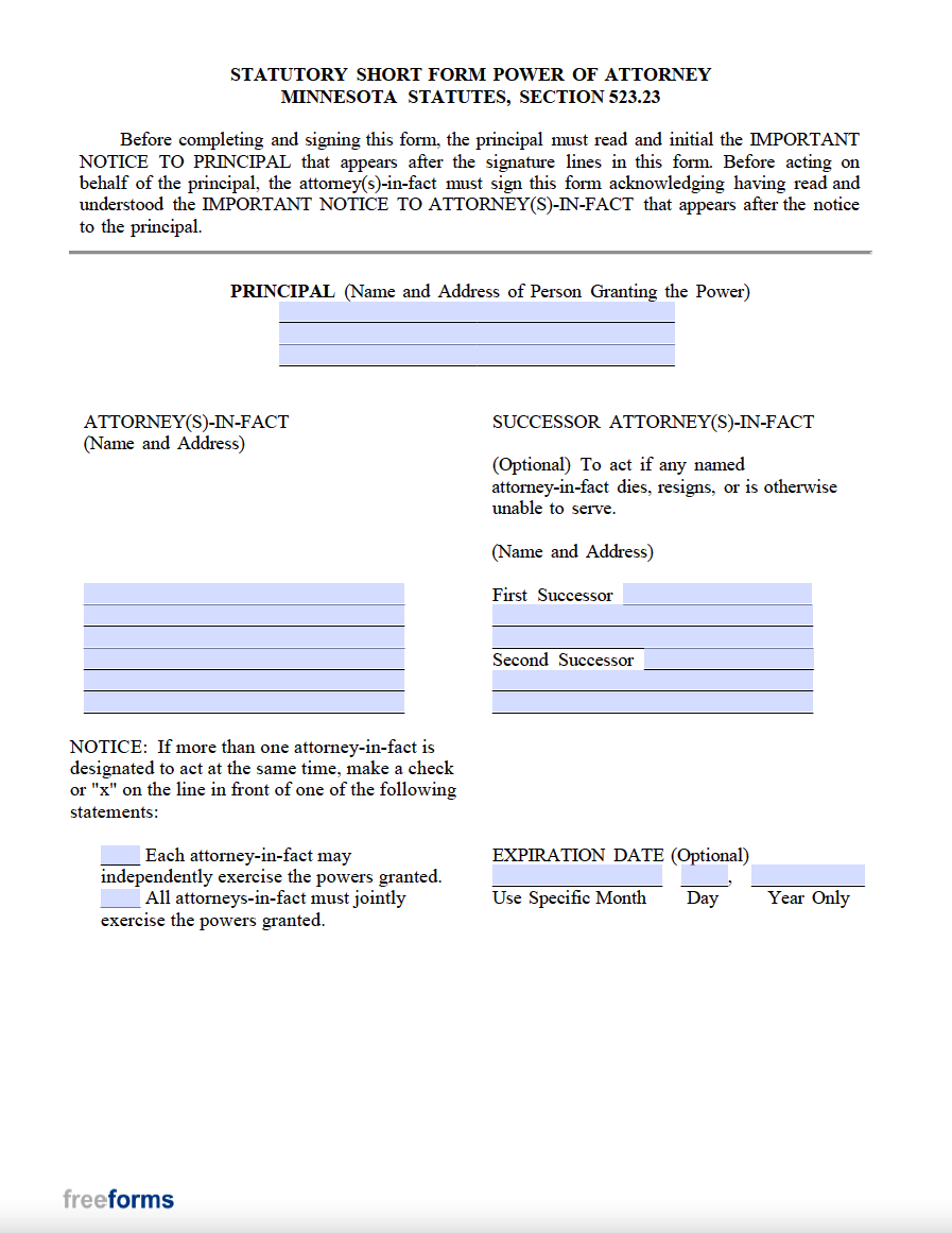 Free Minnesota Power Of Attorney Forms PDF