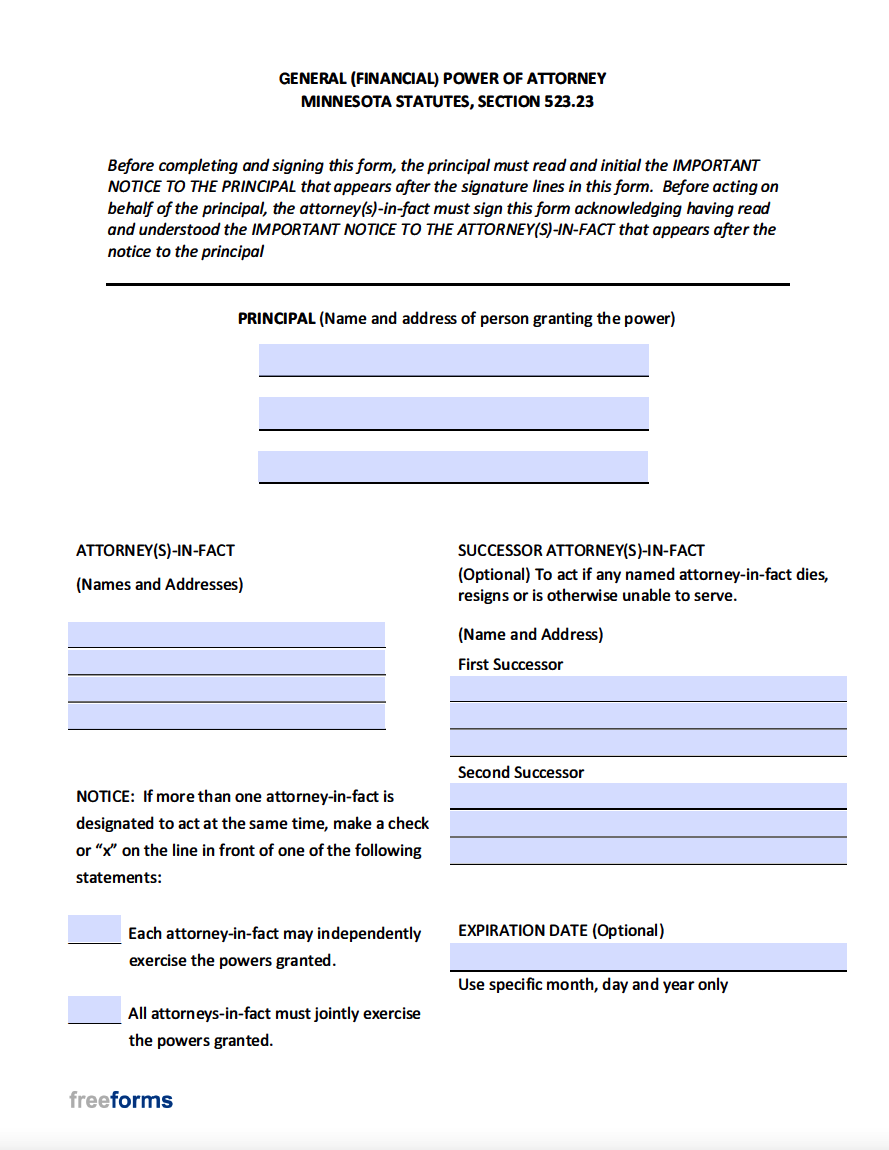 Free Minnesota General Financial Power Of Attorney Form PDF