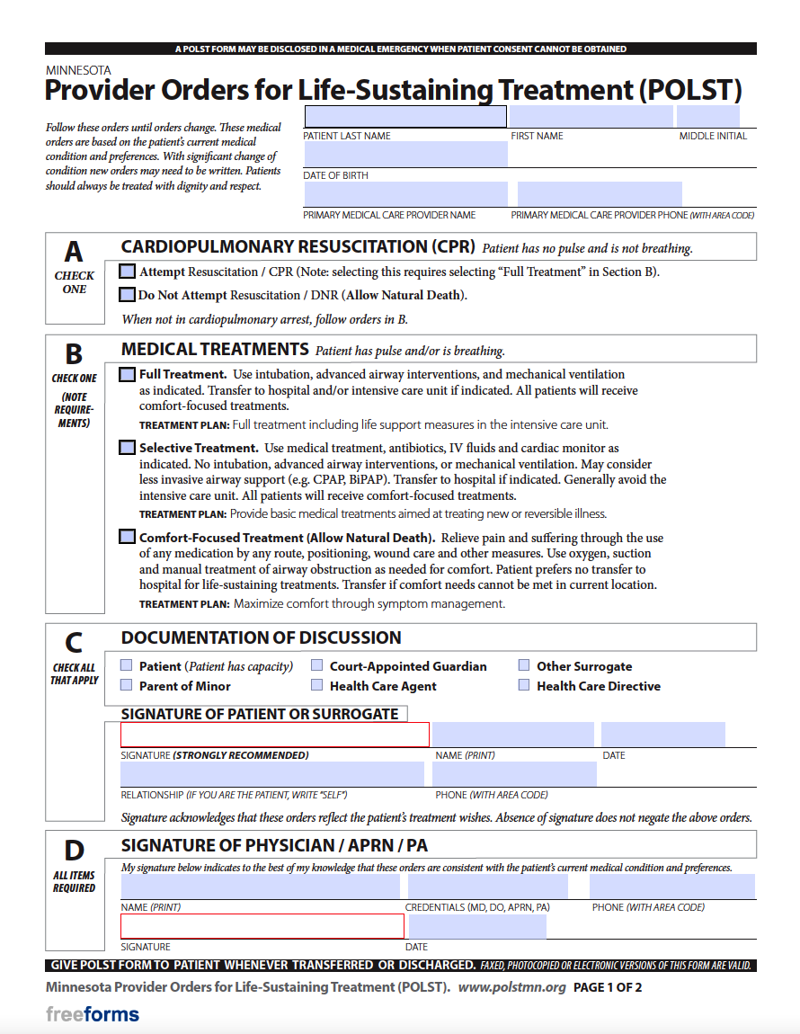 Free Minnesota Advance Directive Form Medical Poa And Living Will Pdf