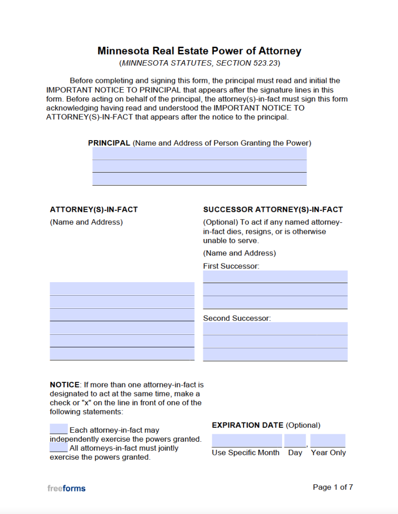 Free Minnesota Real Estate Power of Attorney Form | PDF | WORD