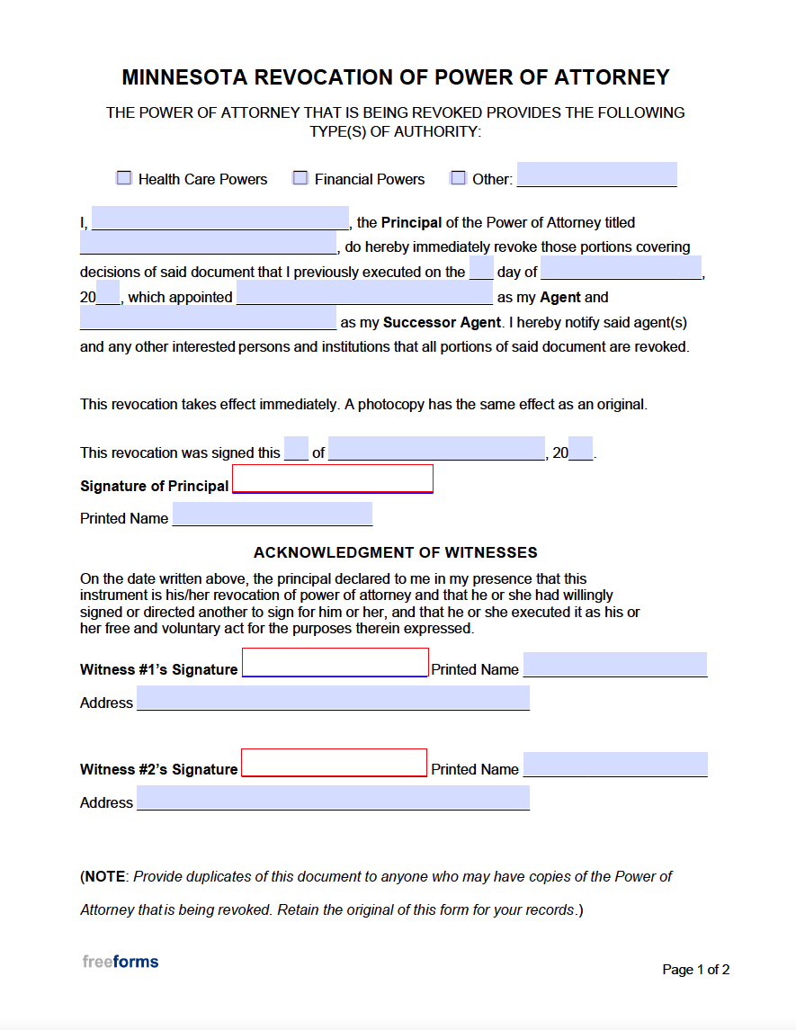 Free Minnesota Revocation of Power of Attorney Form | PDF