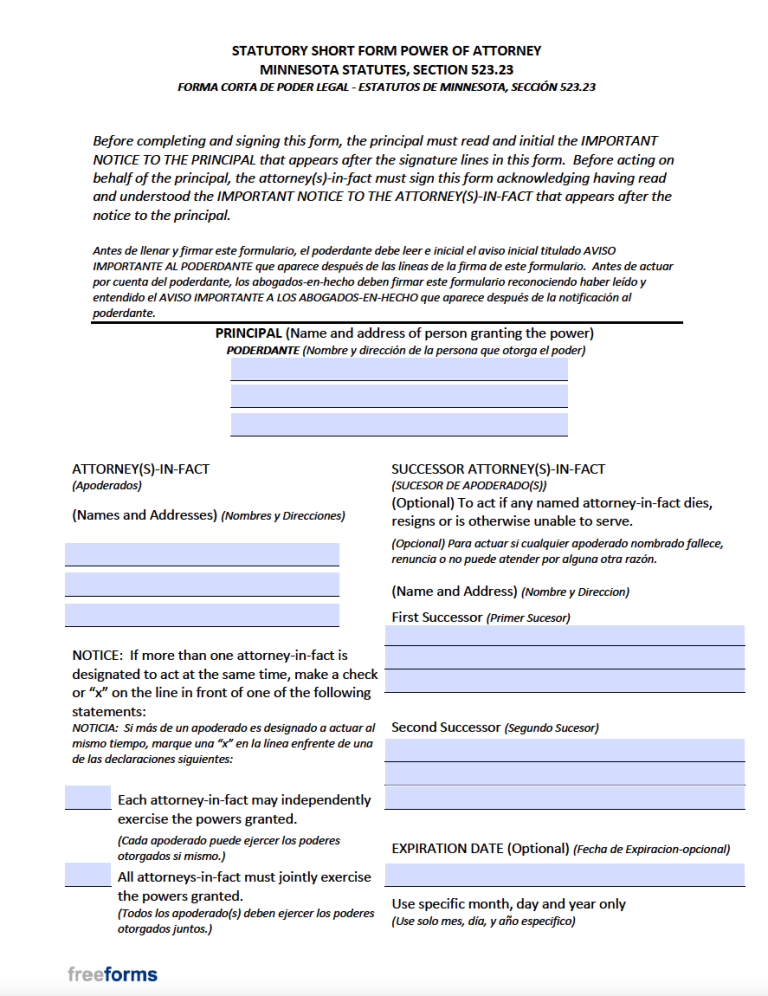 Free Minnesota Durable (Financial) Power of Attorney Form | PDF