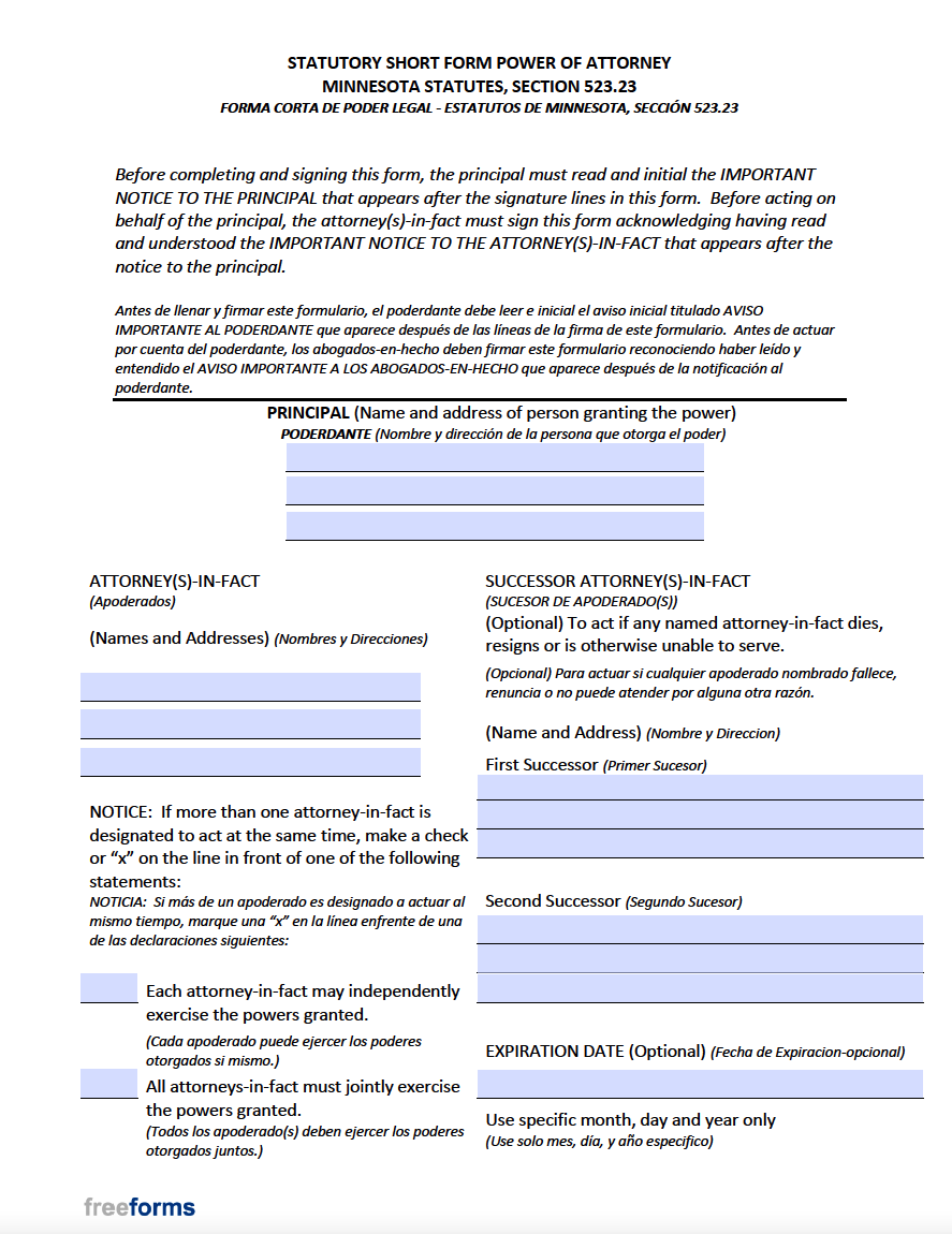 Free Minnesota Durable (Financial) Power of Attorney Form | PDF