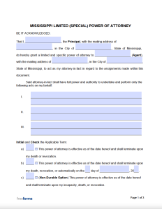 Mississippi Power of Attorney Forms