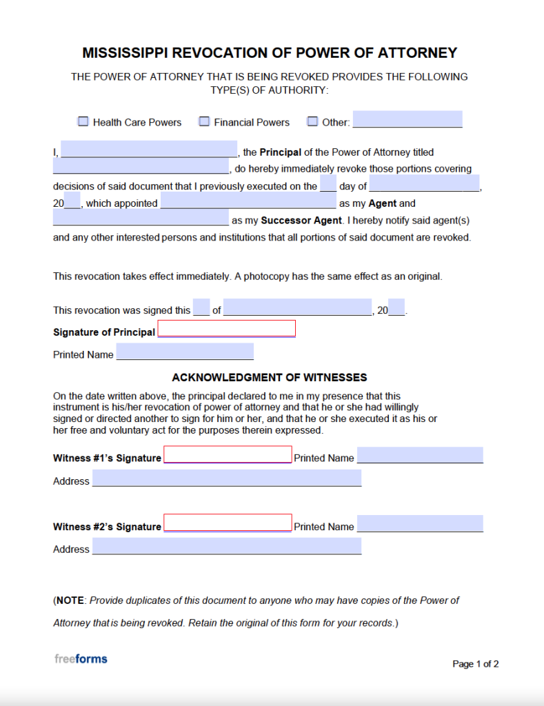 Free Mississippi Power Of Attorney Forms Pdf Word Efo 7010