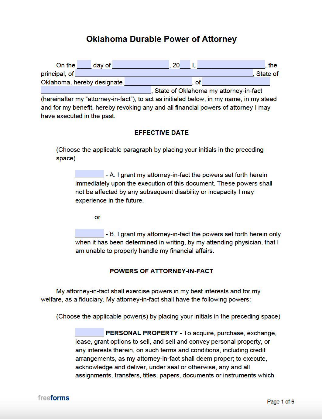 Free Oklahoma Durable Financial Power Of Attorney Form PDF WORD