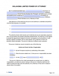 Free Oklahoma Limited (Special) Power of Attorney Form | PDF | WORD