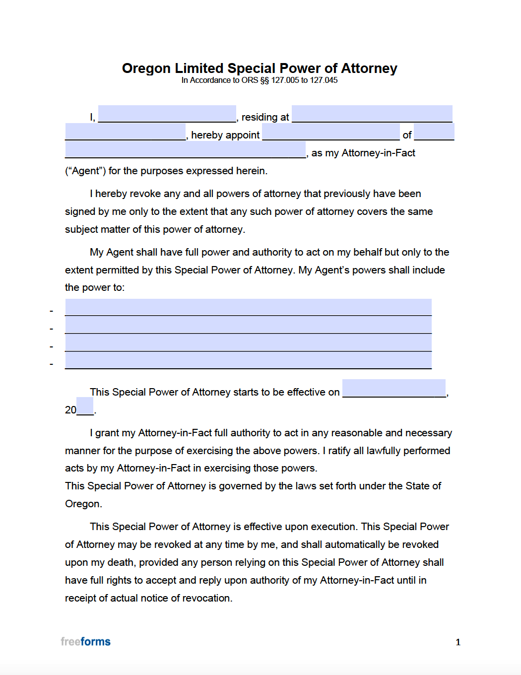 Free Oregon Limited (Special) Power of Attorney Form | PDF | WORD