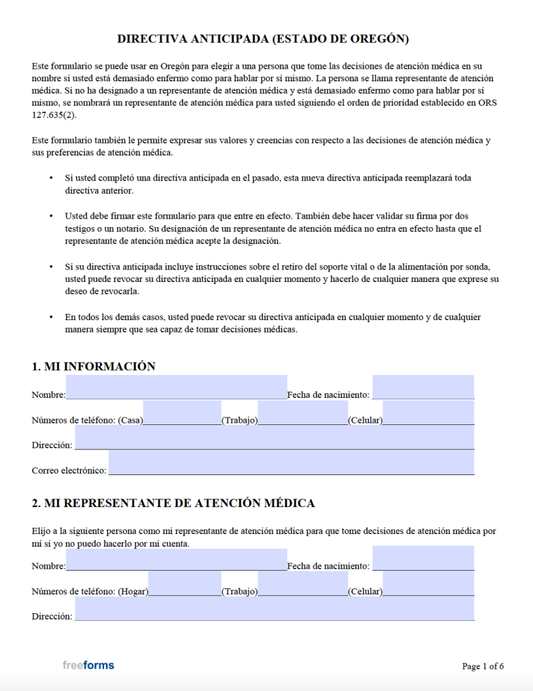Free oregon advance directive form medical poa living will pdf