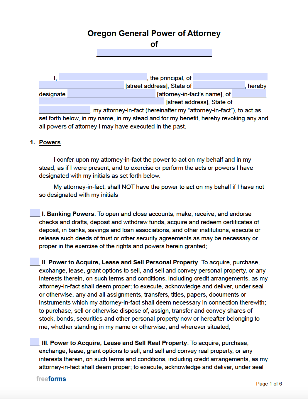 Free Oregon Durable (Financial) Power of Attorney Form PDF WORD