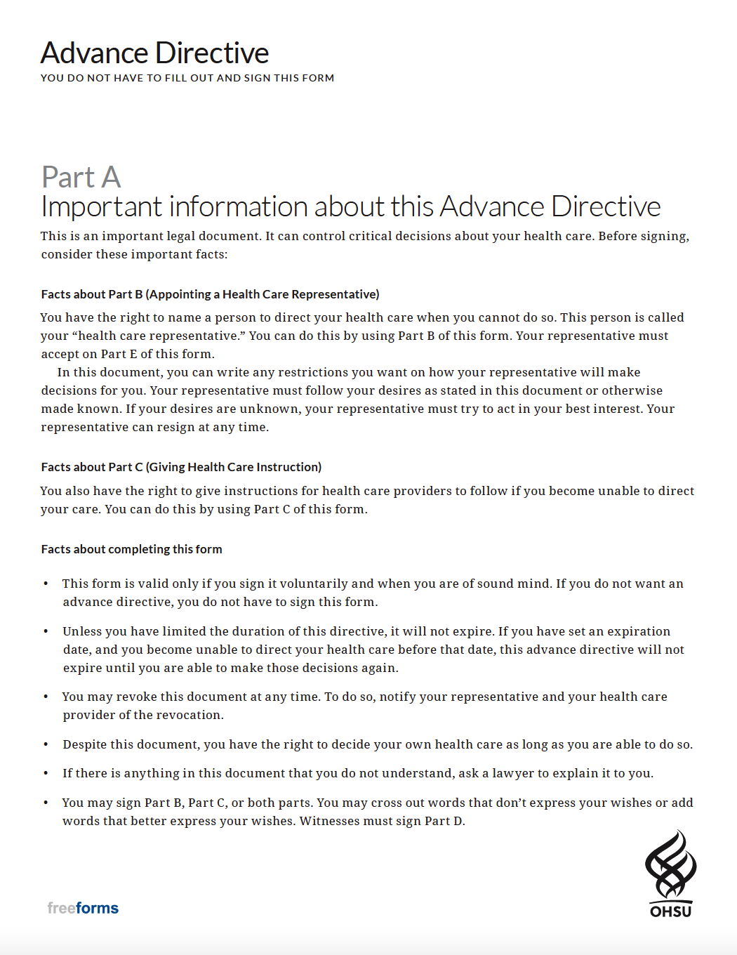 Free Oregon Advance Directive Form (Medical POA &amp; Living Will) | PDF