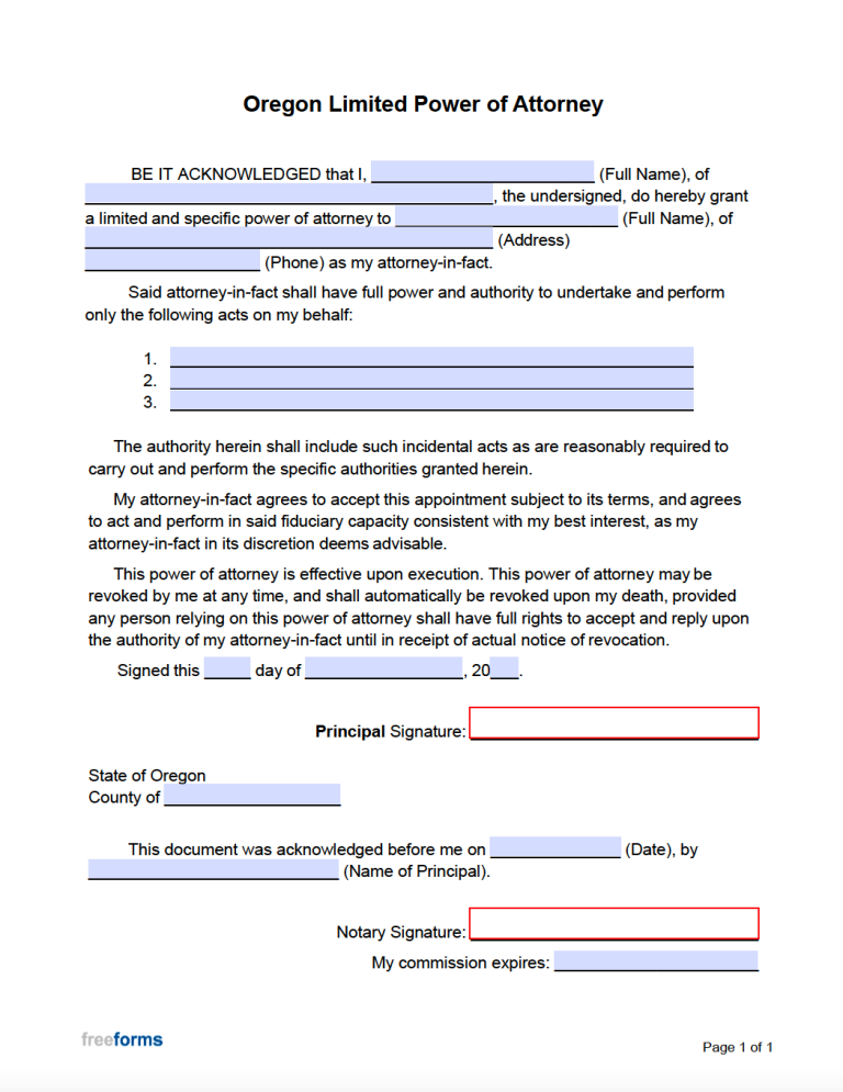 Free Oregon Power of Attorney Forms | PDF | WORD