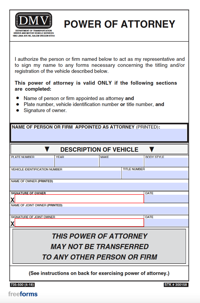 Free Oregon Limited Special Power Of Attorney Form Pdf Word