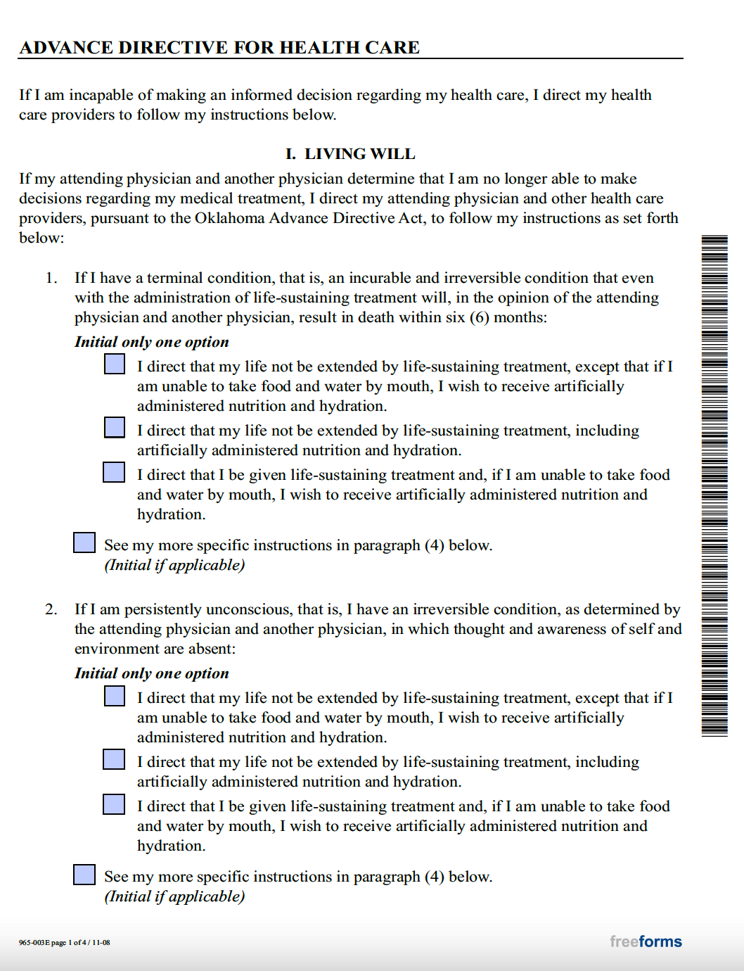 Free Oklahoma Advance Directive Form (Medical POA & Living Will) PDF