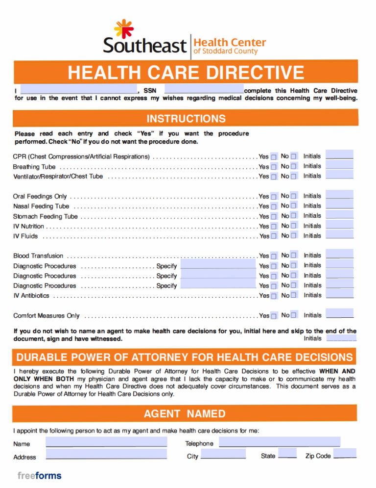Free Missouri Advance Directive Form (Medical POA & Living Will) PDF