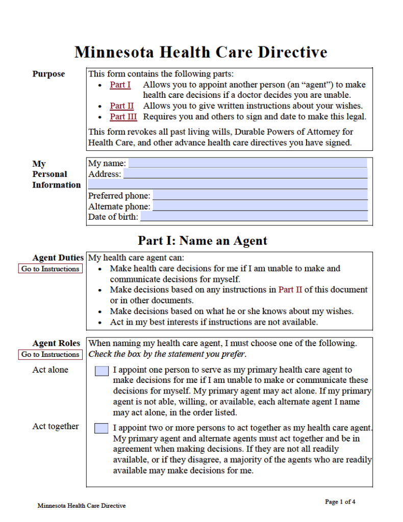 Free Minnesota Advance Directive Form (Medical POA & Living Will) | PDF