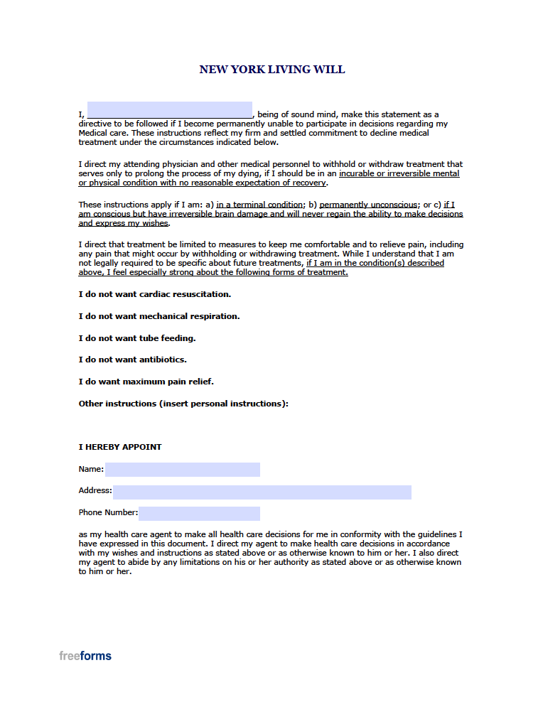 Free New York Living Will Form Pdf