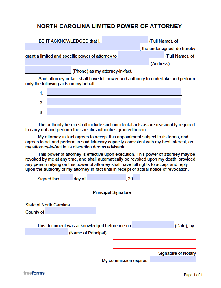 free-north-carolina-limited-special-power-of-attorney-form-pdf-word