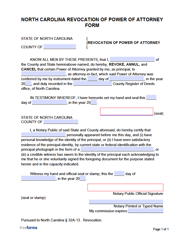 Free North Carolina Power Of Attorney Forms PDF WORD