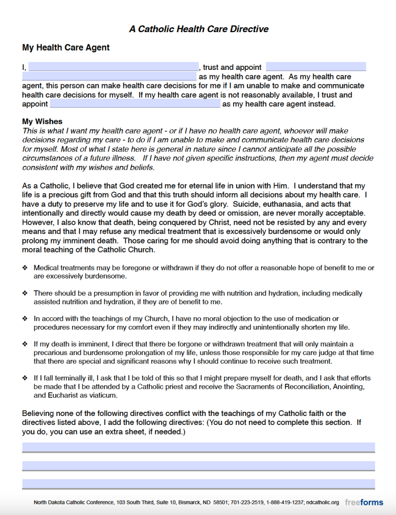 Free North Dakota Advance Directive Form (Medical POA & Living Will) PDF
