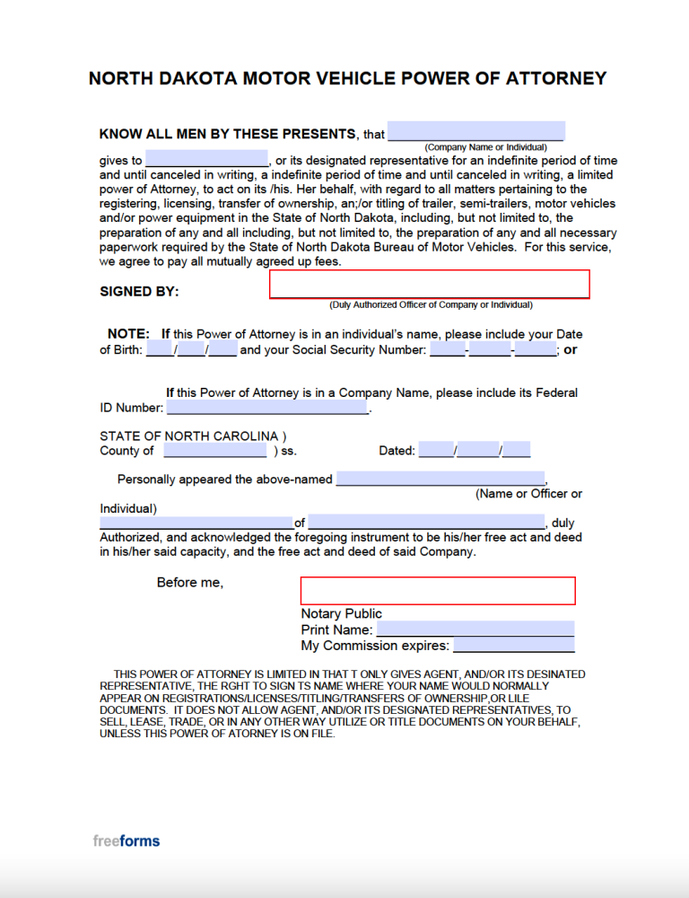 Free North Dakota Power Of Attorney Forms PDF