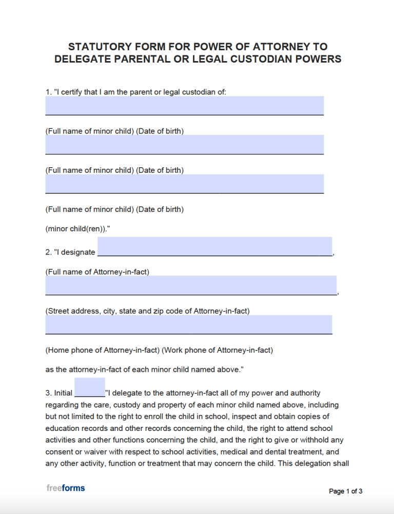 free-oregon-minor-child-power-of-attorney-form-pdf