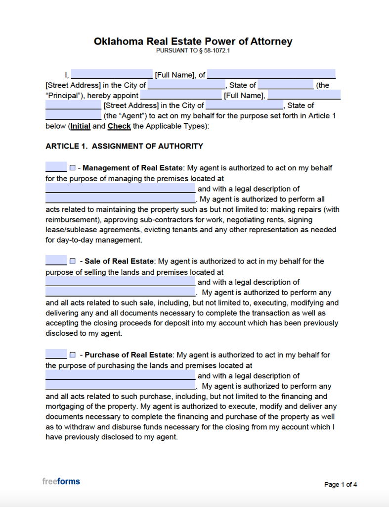 Free Oklahoma Power Of Attorney Forms PDF WORD