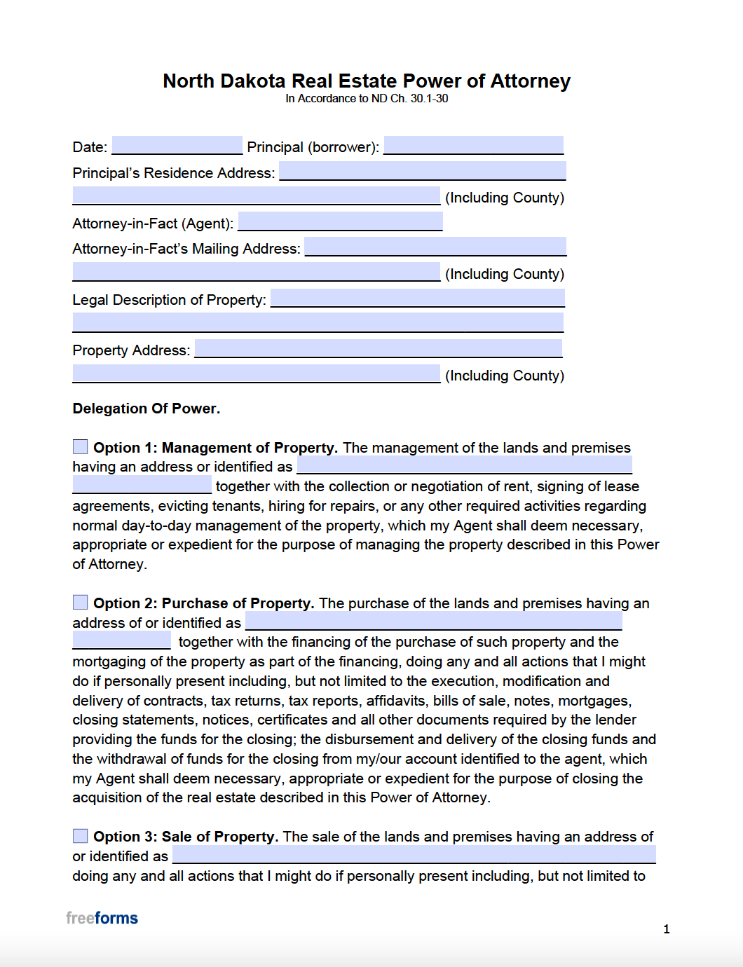 Free North Dakota Real Estate Power Of Attorney Form Pdf Word 