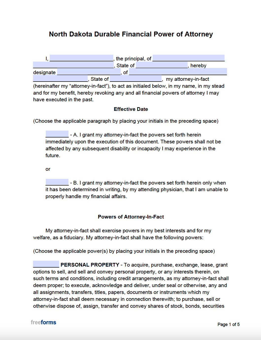 Free North Dakota Durable (Financial) Power of Attorney Form | PDF