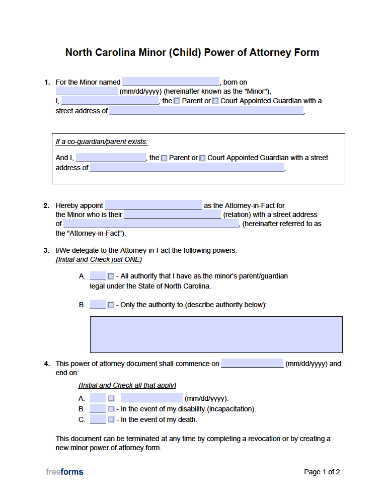free-north-carolina-minor-child-power-of-attorney-form-pdf-word
