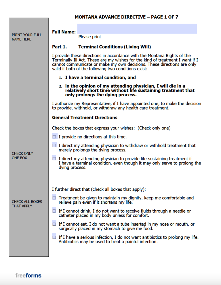 Free Montana Advance Directive Form (Medical POA & Living Will) PDF