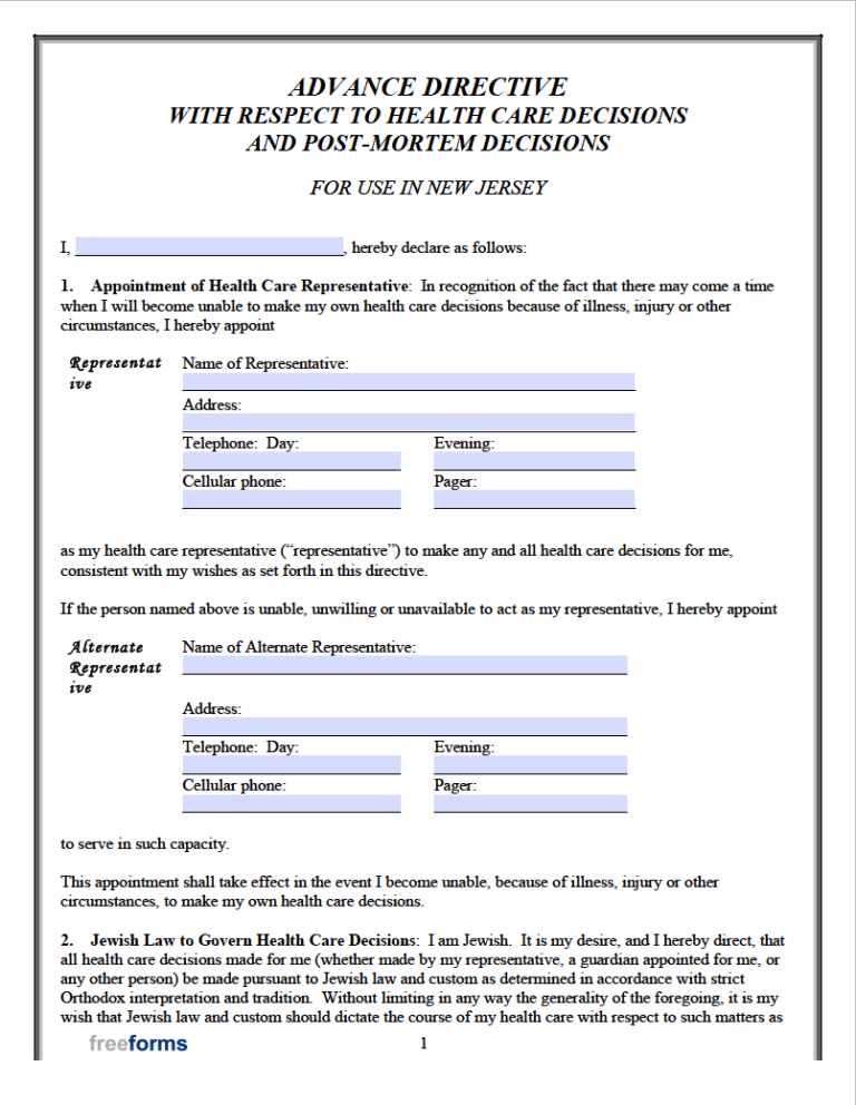 Free New Jersey Living Will Form PDF Free New Jersey Living Will Form PDF