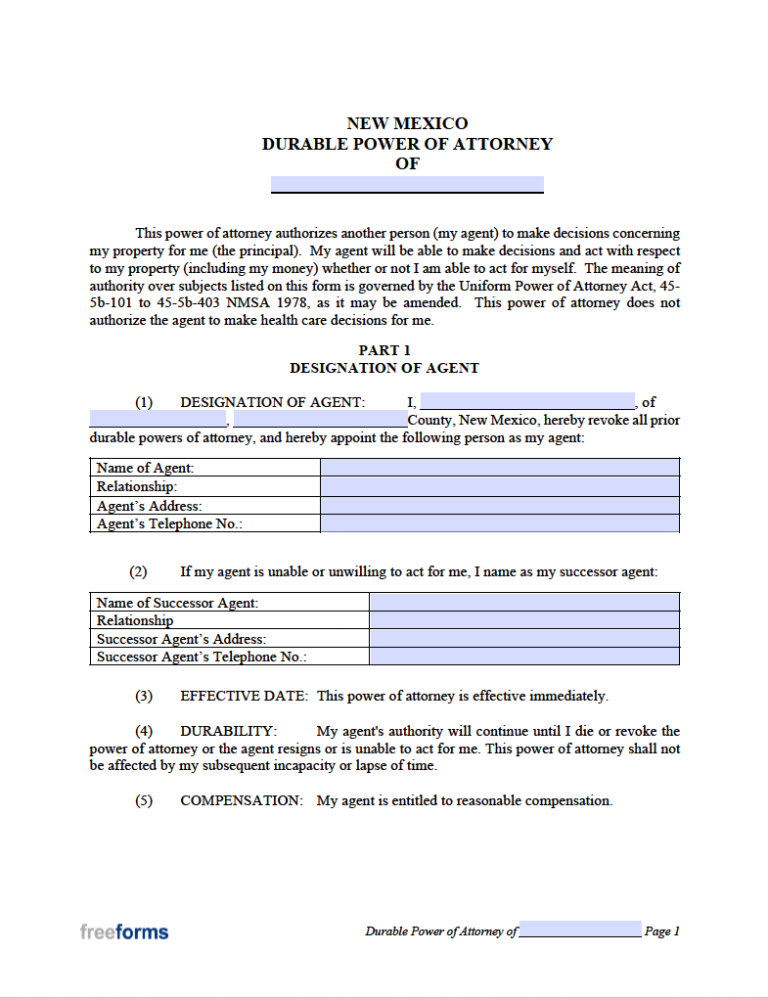 Free New Mexico Durable Financial Power Of Attorney Form Pdf Word