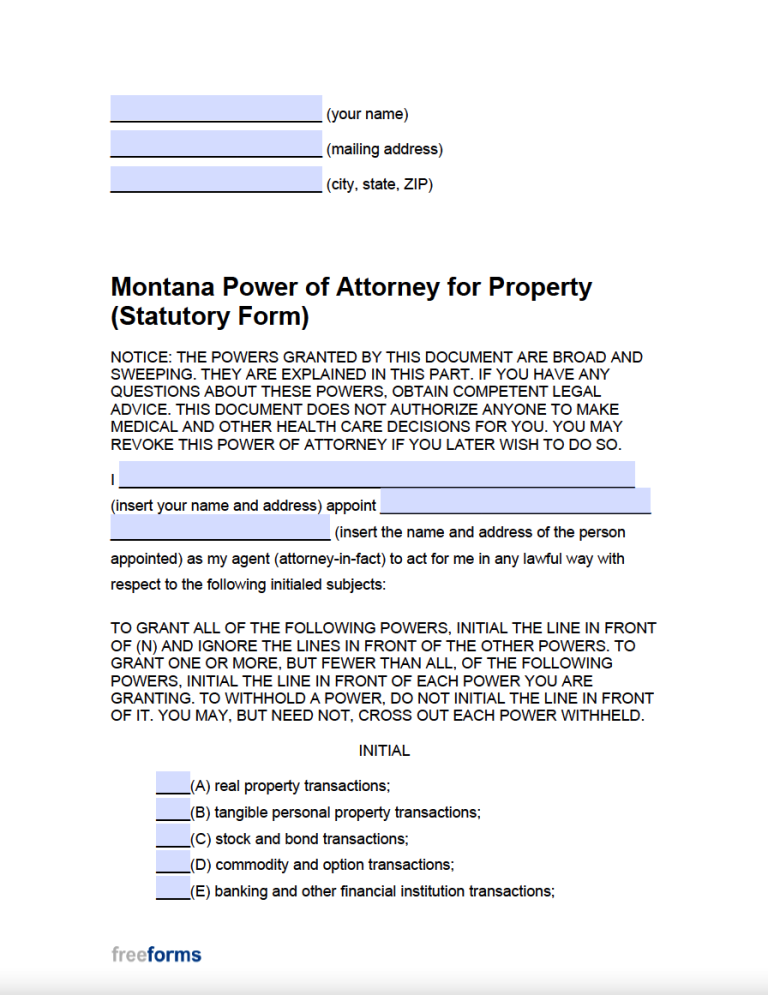 Free Montana Durable (Financial) Power of Attorney Form PDF WORD