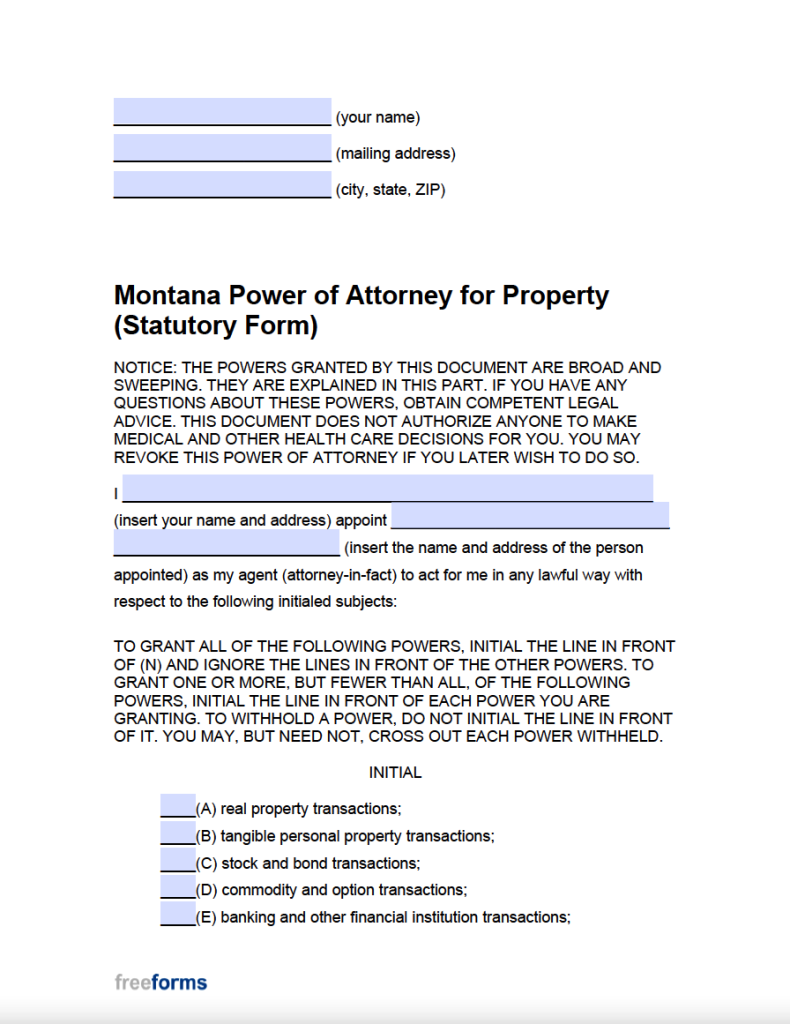 Free Montana Durable Financial Power Of Attorney Form Pdf Word 3062