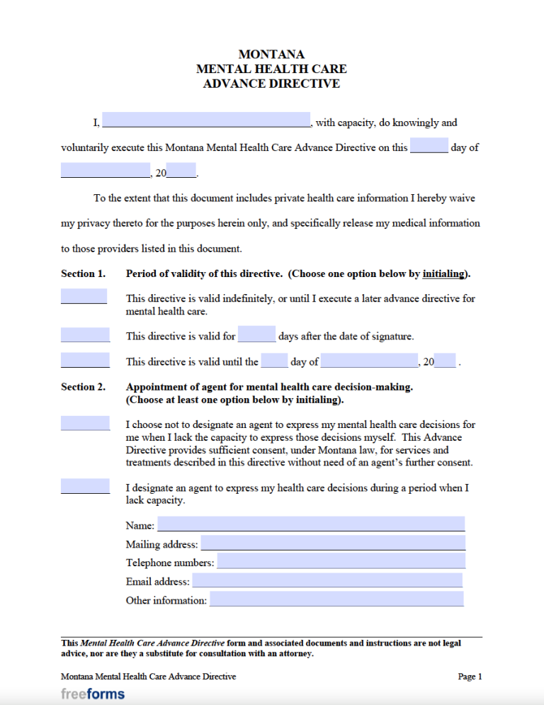 Free Montana Advance Directive Form (Medical POA & Living Will) PDF