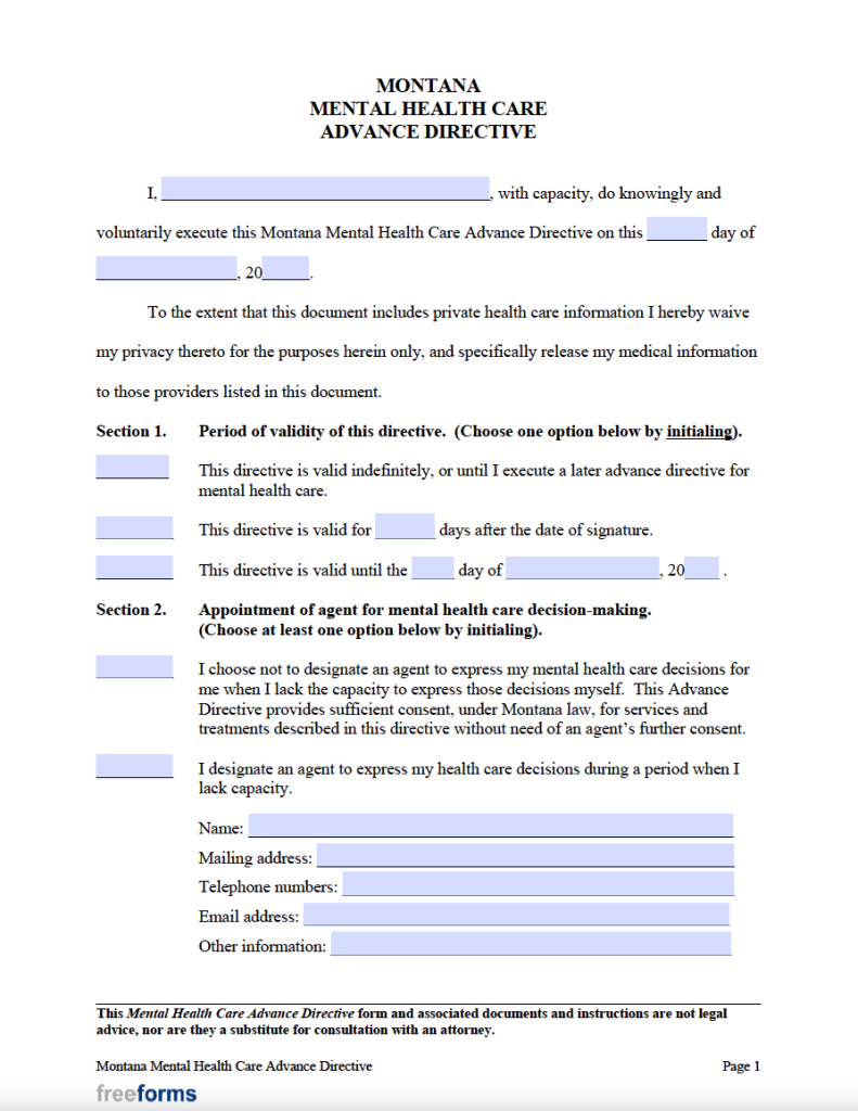 Free Montana Advance Directive Form (medical Poa & Living Will) 