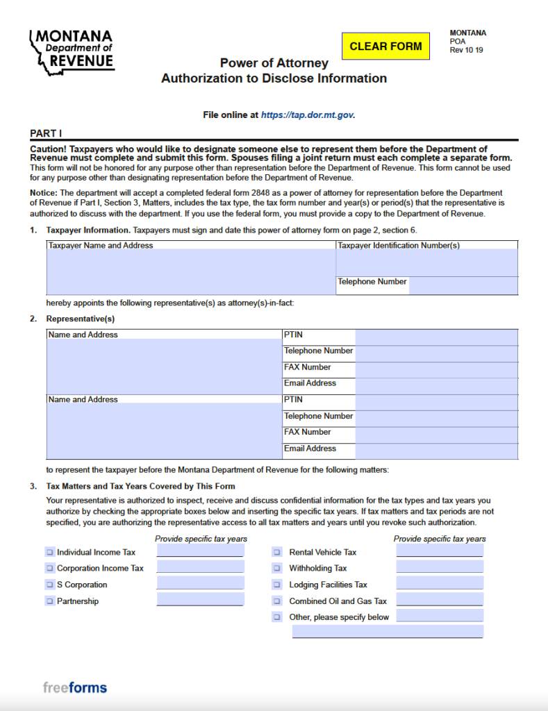 Free Montana Power Of Attorney Forms Pdf Word 6042