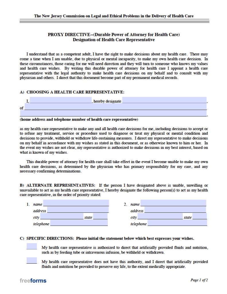 Free New Jersey Power Of Attorney Forms Pdf Word 2087