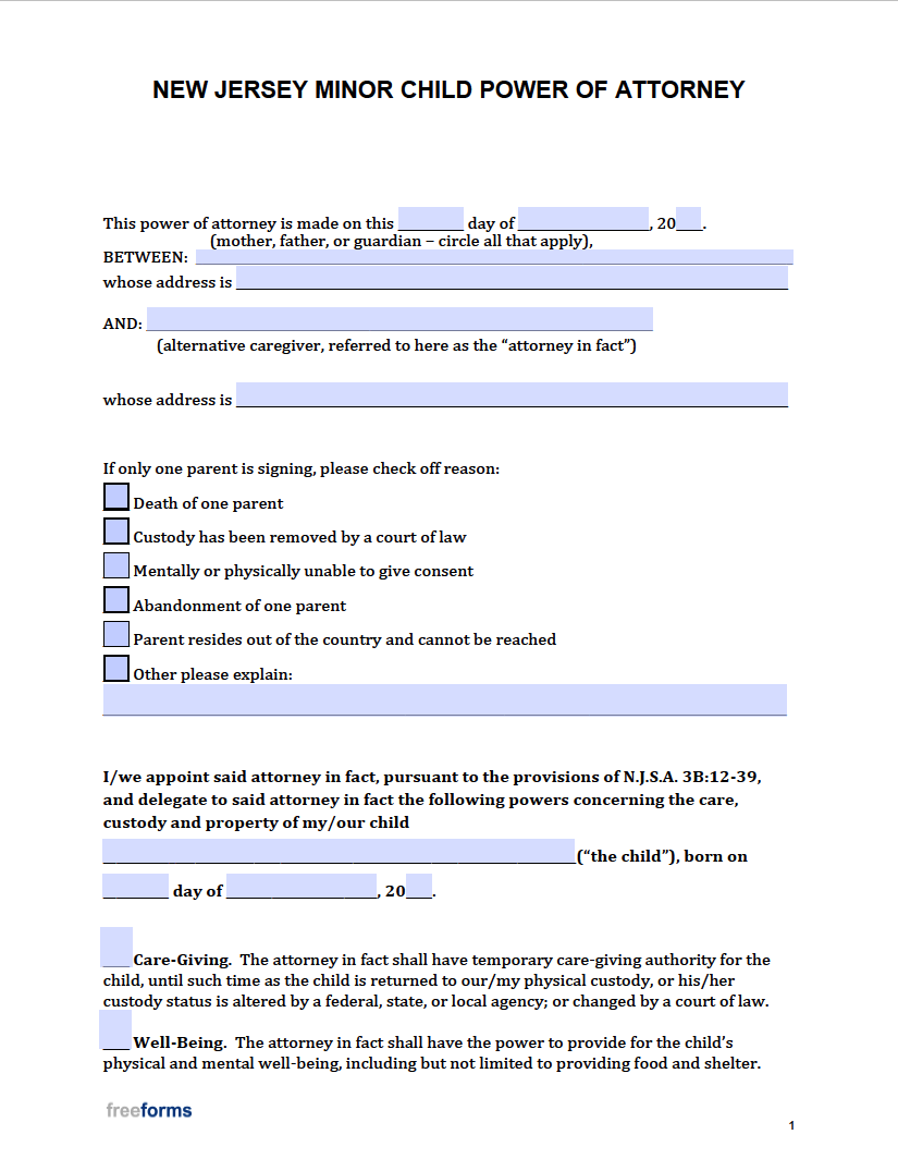 Free New Jersey Power Of Attorney Forms Pdf Word 9215