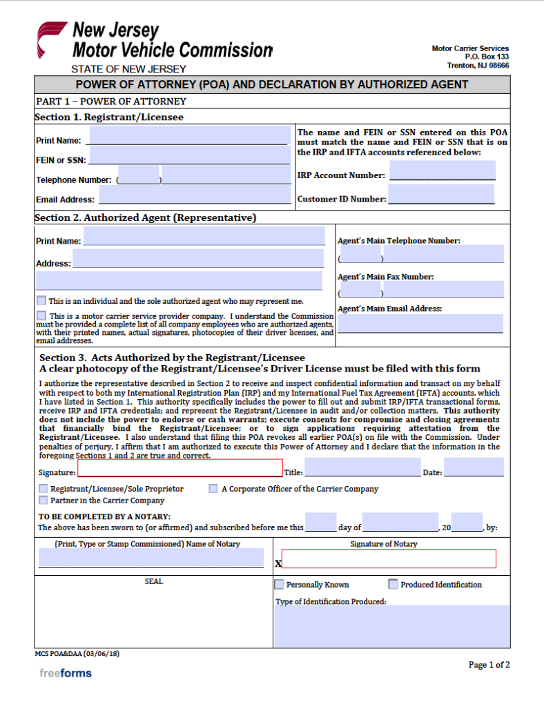 Free New Jersey Motor Vehicle Power Of Attorney Form Pdf Word 5632