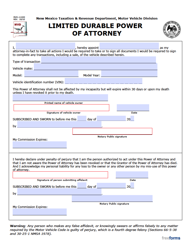 Free New Mexico Power Of Attorney Forms Pdf Word 8115