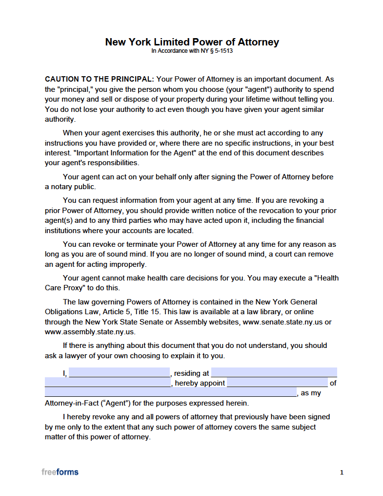 Free New York Power Of Attorney Forms Pdf Word