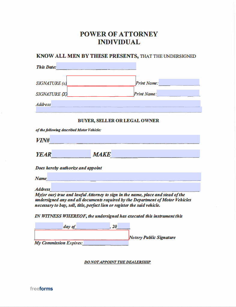 Free New York Motor Vehicle Power of Attorney Form PDF WORD