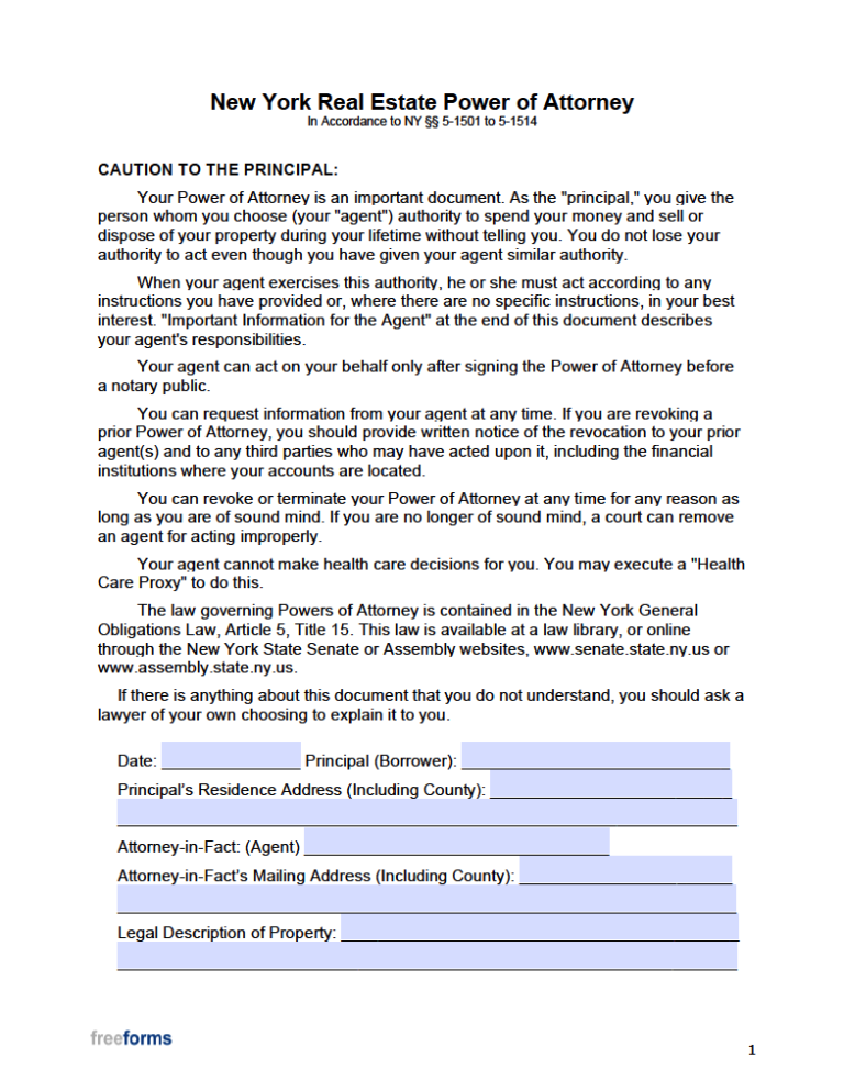 Free New York Power of Attorney Forms PDF WORD