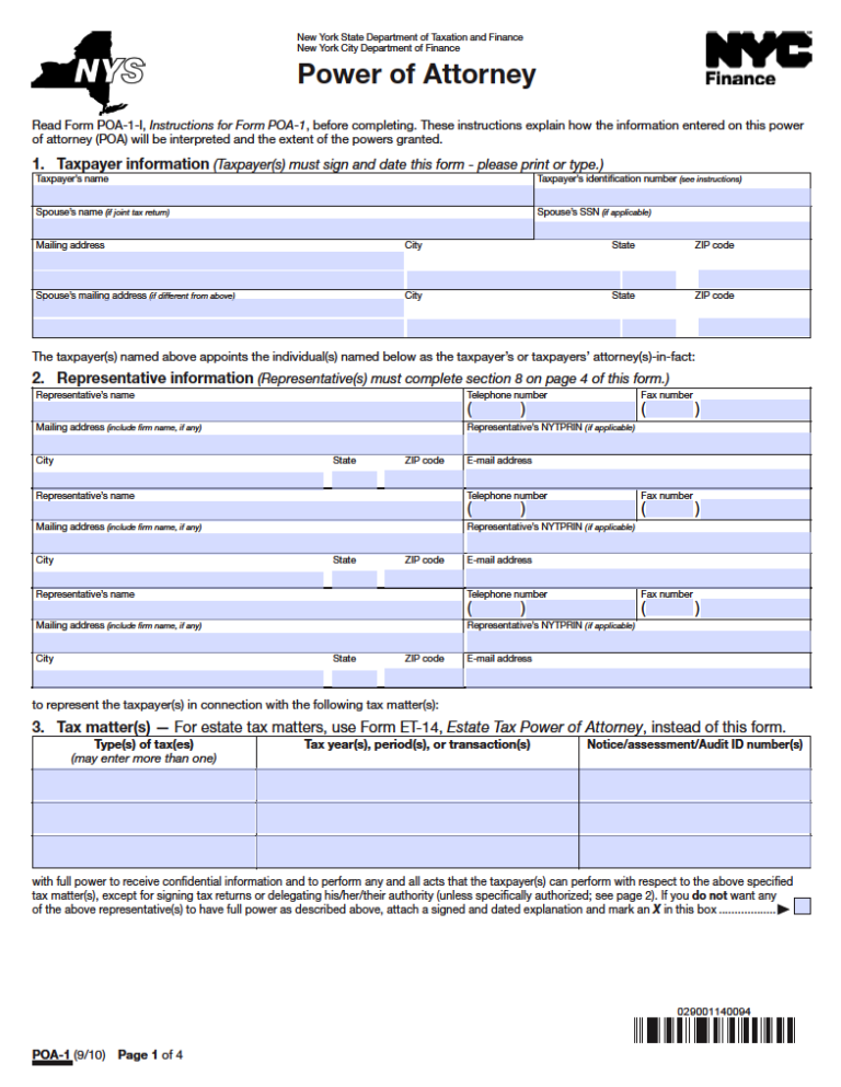 Free New York Tax Power of Attorney Form | PDF