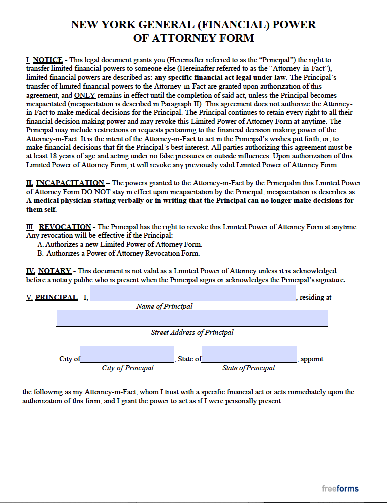 Free New York General Financial Power Of Attorney Form Pdf Word